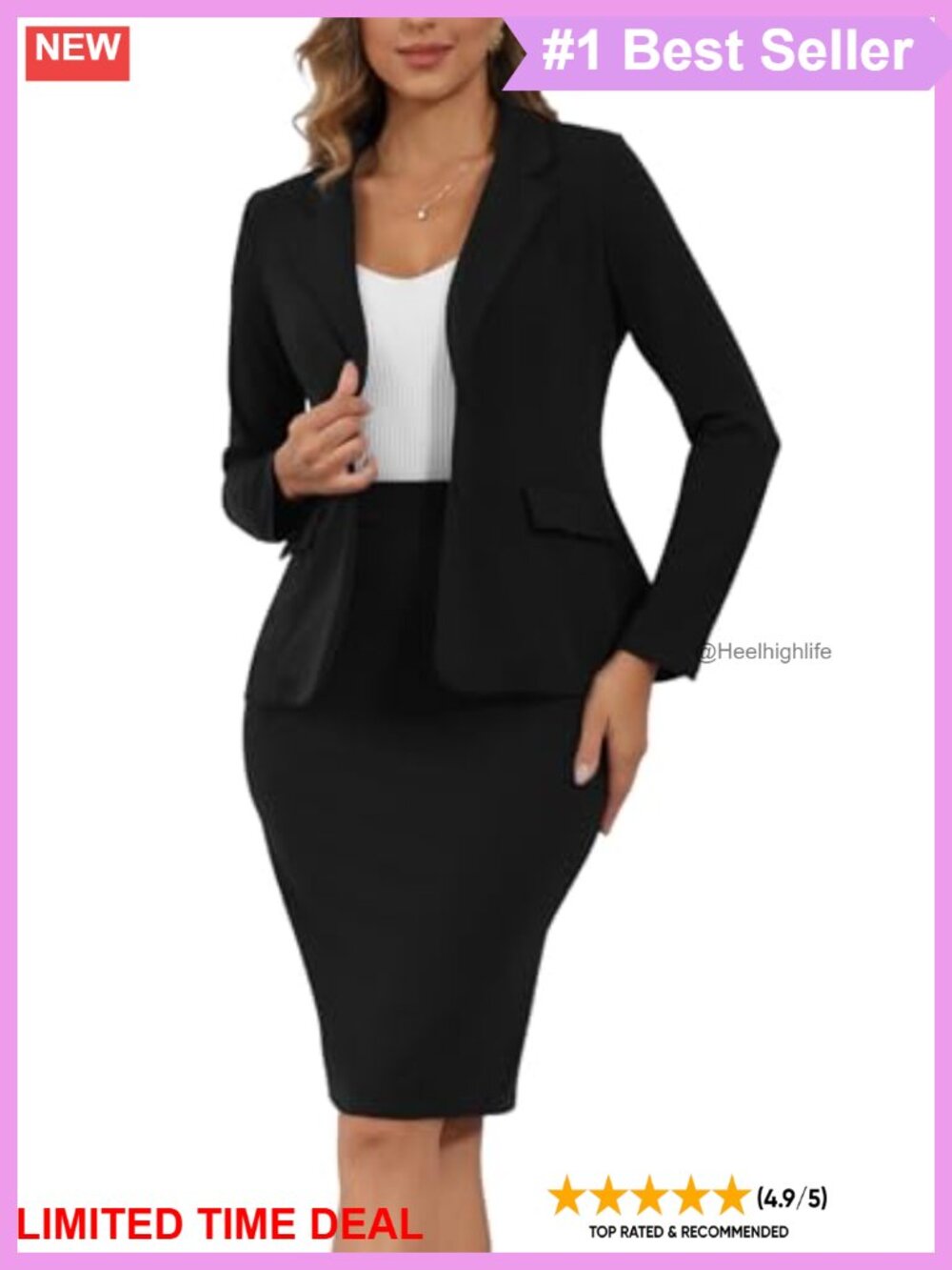Women's 2 Piece Midi Pencil Skirt Suit Set Business Blazer Long Sleeve